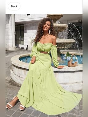 Missord Lime Green Off Shoulder Maxi Dress Size L NWT